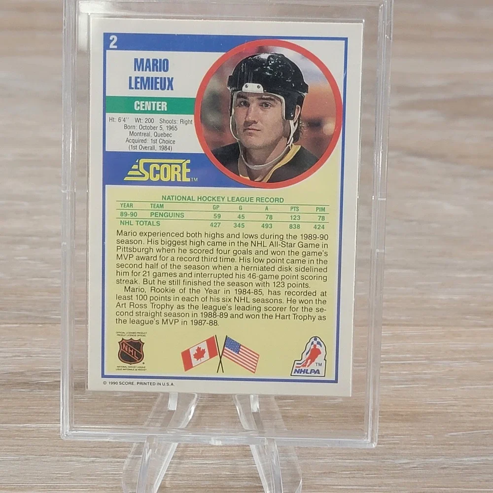1990 Score Mario Lemieux Autographed Hockey Card Pittsburgh Penguins NHL PA
